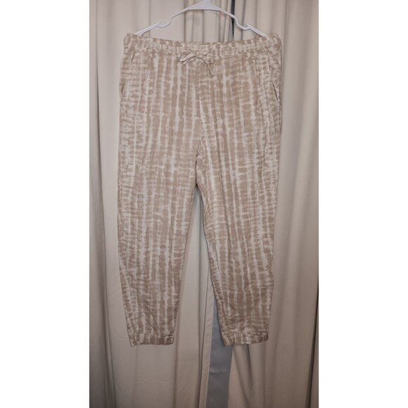 Old Navy Size Medium High-Waisted Beige Tie-Dye Linen-Blend Straight Crop Pants - Picture 3 of 10